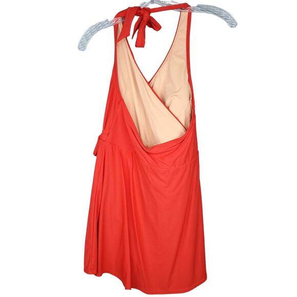 J. Crew Red Halter Neck One Piece Swimsuit Size 8 Wrap Front Bathing Suit Beach - Picture 6 of 8
